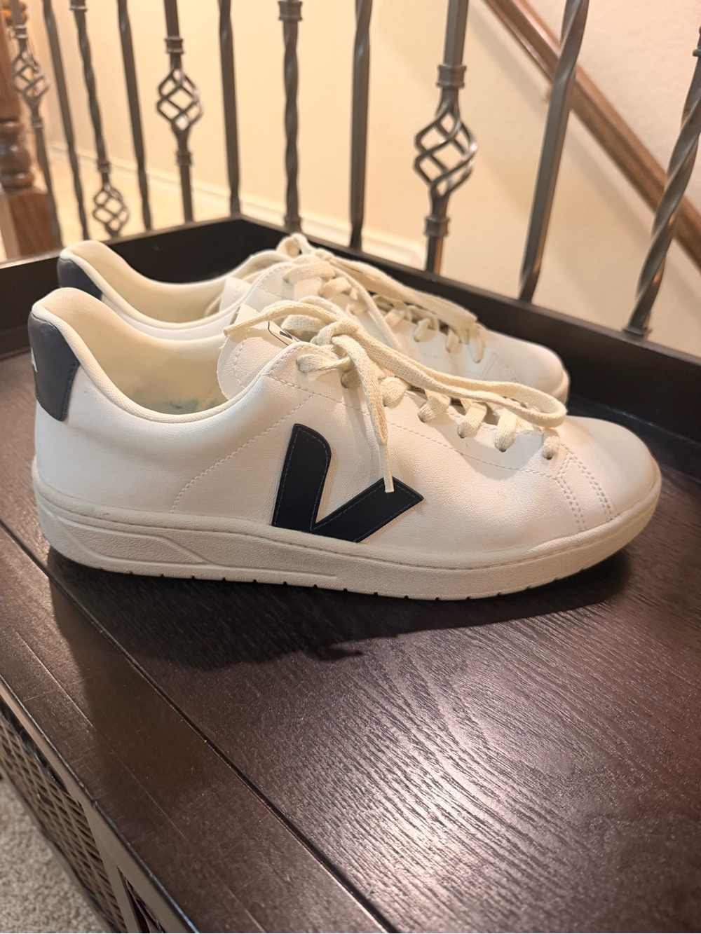 Veja White Leather Sneakers with Navy V Detail